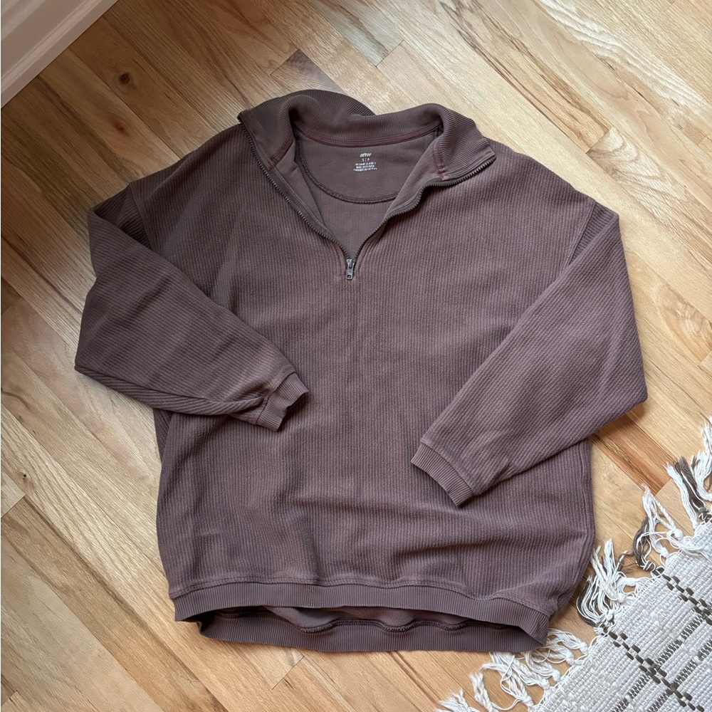 Aerie corded chocolate brown half zip sweatshirt
